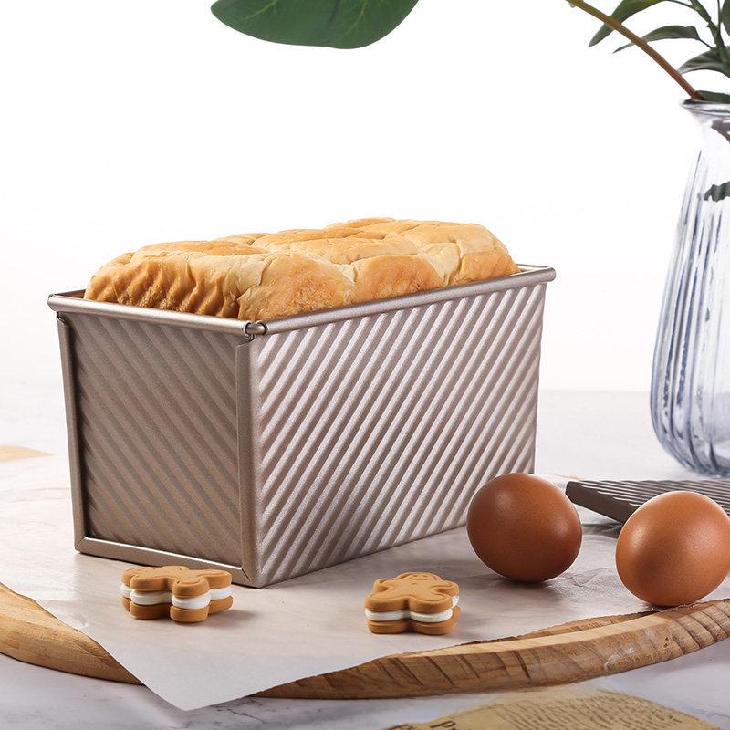 Золотистая гофрированная коробка для тостов с крышкой - 450 г. Форма для выпечки хлеба с антипригарным покрытием