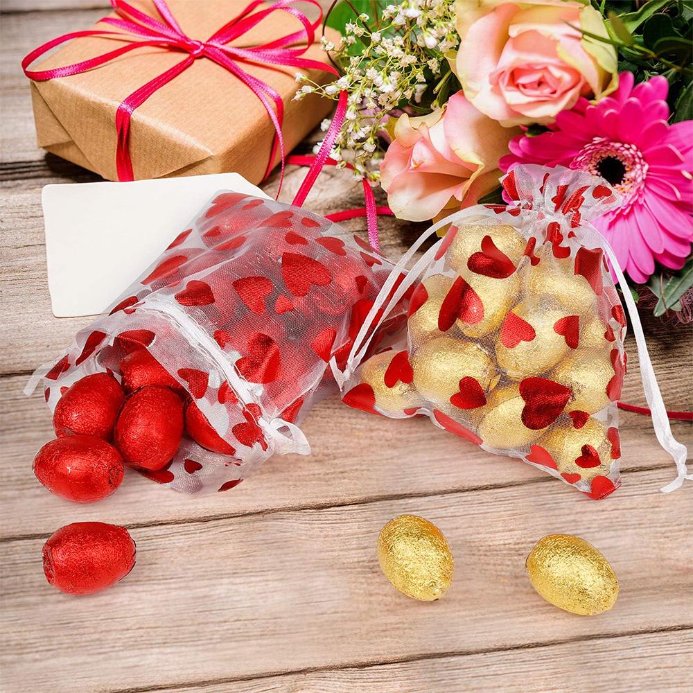 Xiaomi 6/30/60/120Pcs Valentine's Day Red Heart Organza Bags Gift Bags Pouches Jewelry Candy Packaging Drawstring Bags for Wedding