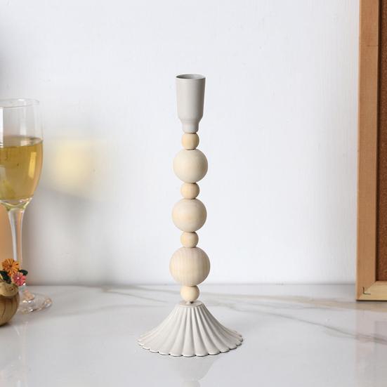 Подсвечник из чугуна с деревянными бусинами, винтажный, на 1/2/3 свечи, для домашнего офиса, гостиной, прихожей, декоративный металлический подсвечник