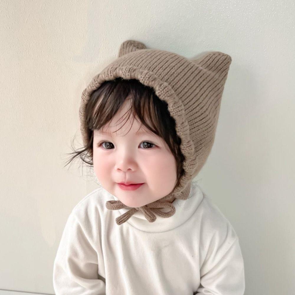 Winter Baby Knitting Hat Solid Color Ear Protection Cap Cute Cat Ear Knit Hat Boys Girls