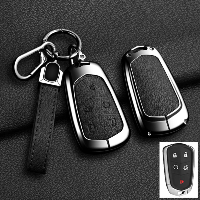 Car Key Case Cover For Cadillac Xt5 XTS CTS SRX ATSL XT4 CT6 ATS Escalade ESV DTS ELR STS 2014-2018 Zinc Alloy Leather Keychain AGY1