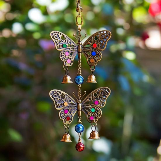 Винтажная подвесная бабочка, украшение, устойчивое к погодным условиям, для внутреннего и наружного использования, для сада, патио, металлическая подвесная подвеска в виде колокольчика для ветряной музыки