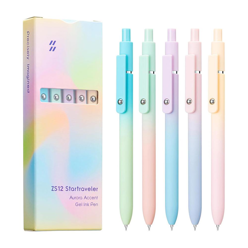5 Pcs/Set Aurora Gradient Colour Gel Pens 0.5Mm Black Quick Dry Smooth Gel Ink Pen For School Student Writing Stationery