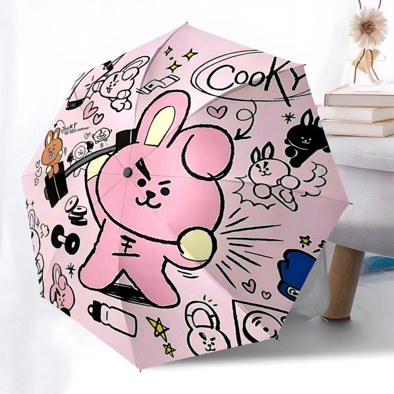 1 шт. Автоматический складной зонт BT21 Cooky для улицы - Автоматическое открытие/закрытие, Портативная 3-складная конструкция, Железный каркас с 8 ребрами, Идеальный подарок для фанатов, Путешественников, для ежедневного использования