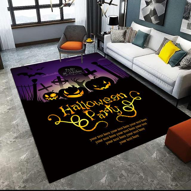 Halloween Crystal Velvet Horror Pumpkin Carpet Living Room Coffee Table Mat Bedroom Bed Blanket Bathroom Non-Slip Mat