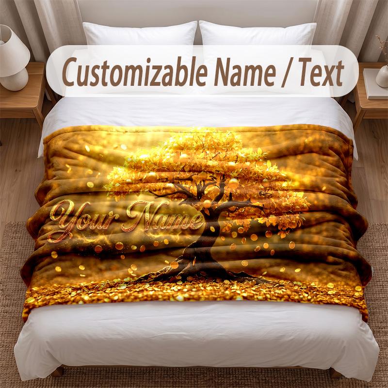 Tree of Life Theme Soft Blanket Personalized Custom Name Text Print Warm Blanket Home Sofa Bedroom Decor