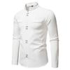 Men's Casual Solid-color Long-sleeved Shirt, Men's Slanted Front Button-down Stand-up Collar Shirt