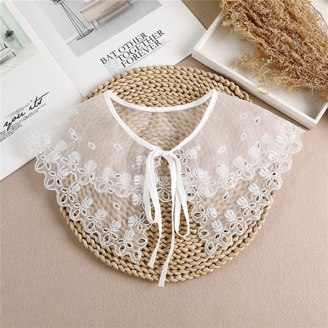 Linbaiway Lace Chiffon Doll Fake Collar Ladies Shawl Wrap Removable Detachable Embroidered False Collar Clothes Accessory