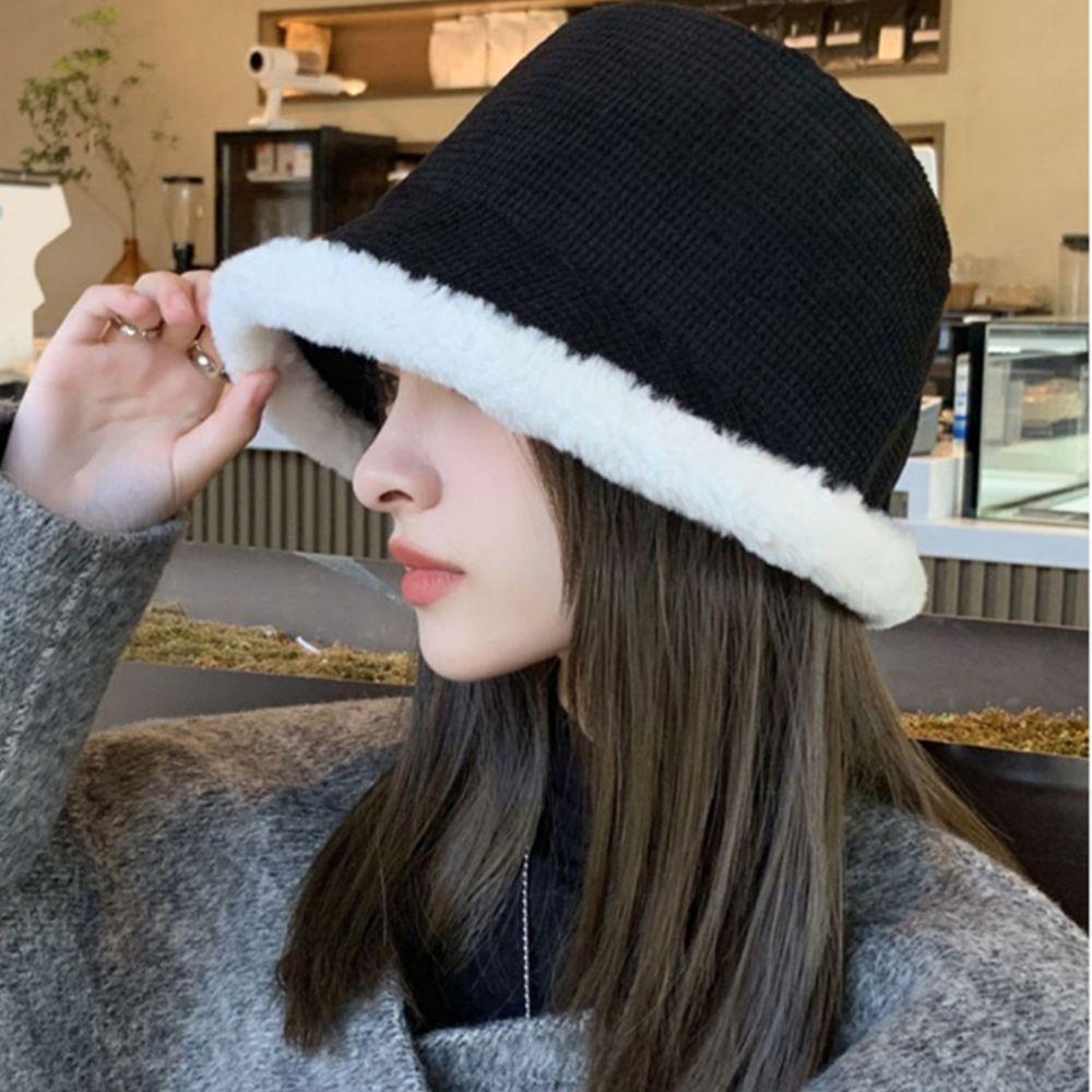 Cold-proof Lamb Fleece Cotton Fisherman Hat Women's Plush Hat Autumn Cap Korean Style Bucket Hat
