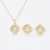 Jewelry Set Women Clover Design 16k Gold Plated Zircon Pendant Necklace Earrings Fashion