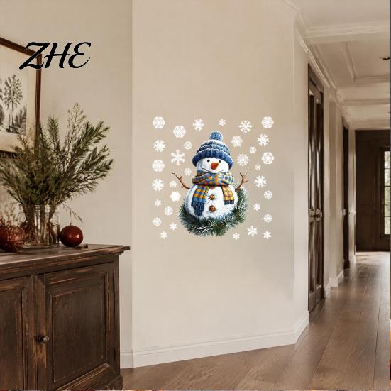 Creative DIY Wall Stickers for Family Christmas Santa Claus/Snowman Static Glass Stickers, Removable Windows Clings, PVC Waterproof Decorative Window