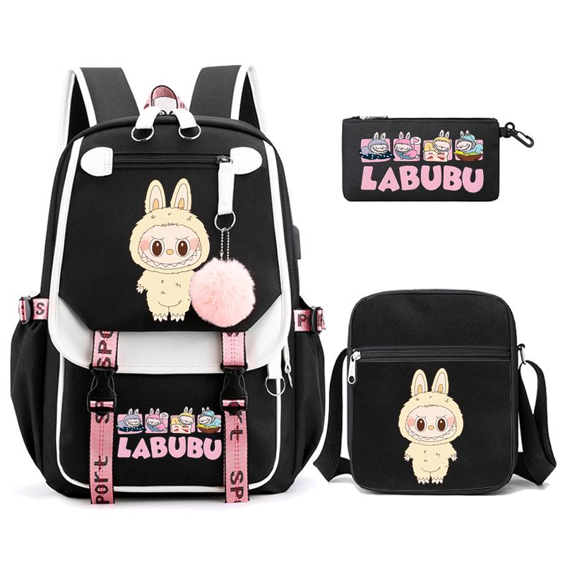 3Pcs/set Cute Printed Backpack with Shoulder Bag Pencil Case Schoolbag Teenager Student Boy Girl Large Capacity Bookbag