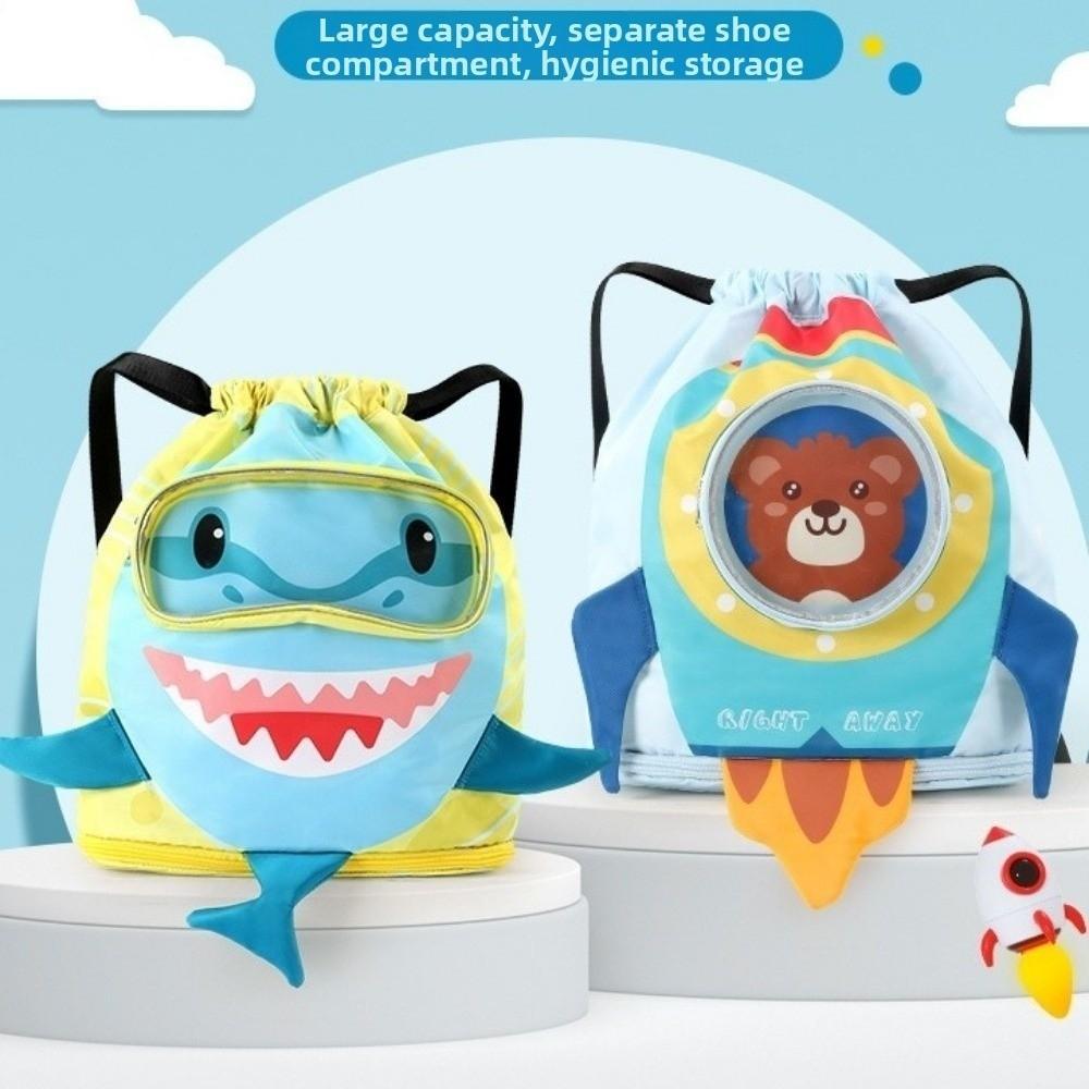Portable Shark Drawstring Swimming Bag Oxford Cloth Beach Backpack Cute Wet Dry Bag Men Women