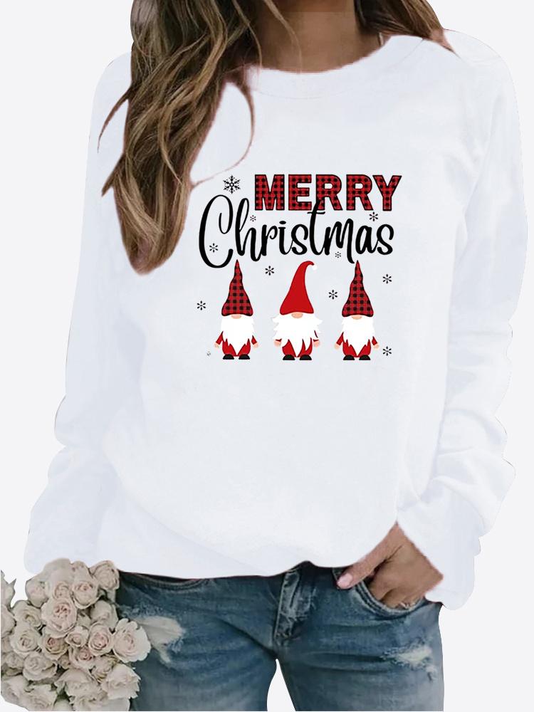 Autumn and Winter Women's Christmas Theme Printing Sweater Round Neck Long Sleeve Casual Sweatshirt Plus Size Top