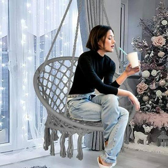 Nordic Style Cotton Rope Hammock Chair - Tassel Swing for Outdoor Camping