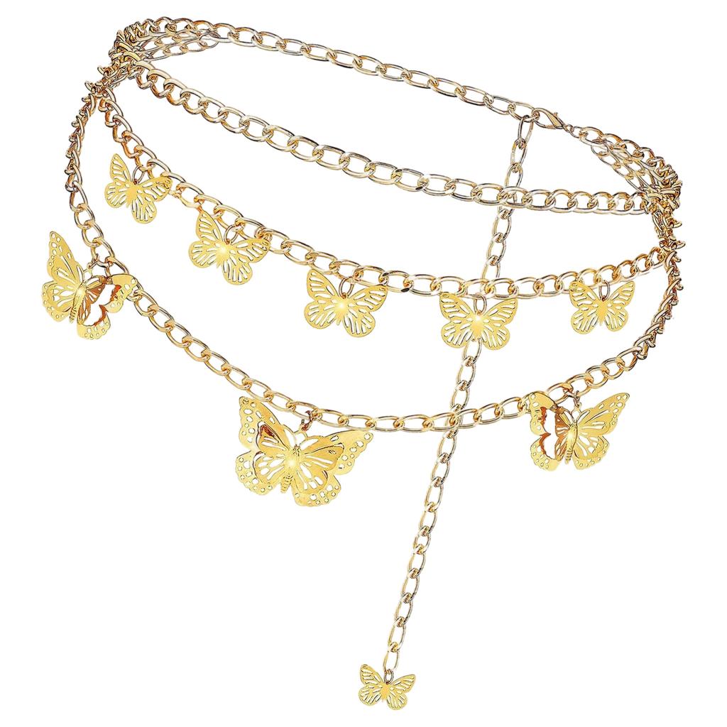 Blingbling Waist Belt Stylish Carved Butterfly Waist Chain Belt Elaborate Chain Belly Chain for Belly Dance Waist Chain
