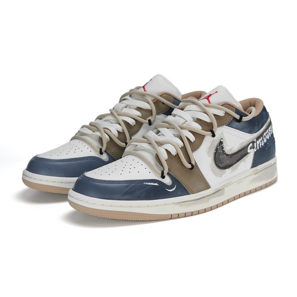Jordan Air Jordan 1 Dust Sea Wanderer Износостойкие Низкие Скейтбордические Кроссовки Мужские Бело-Синие 553558-169(team1731-)