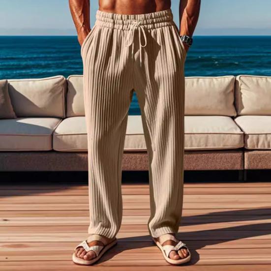Мужские брюки с завязками на талии, широкие свободные брюки с боковыми карманами, плиссированный дизайн, однотонные повседневные спортивные брюки полной длины