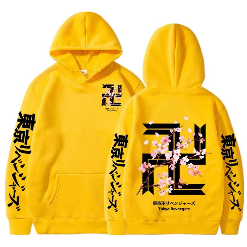 Japan Anime  Revengers Cherry Blossom Graphics Hoodies Autumn Fleece Tokyo Gang Sweatshirts Cozy Clothes Tops
