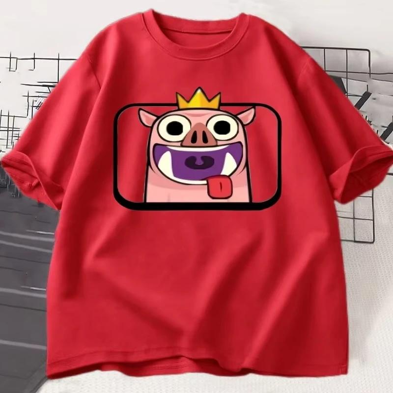 Эмоция Кабан с Короной Clash Royale Графические Футболки Повседневные с Круглым Вырезом с Короткой Рукавом Футболка Мужская Женская Милая Дышащая Одежда