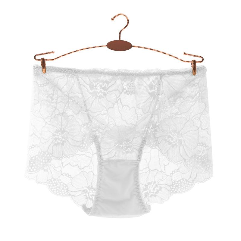 Lace Hollow Out Plus Fat Women's Mid Waist Triangle Pants Sexy Mesh Thin Breathable Cotton Underwear for Women