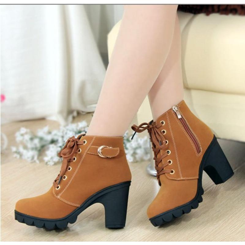 Autumn and Winter New High-heeled Women's Boots Cross-strap Short Boots Thick-heeled Martin Boots and Bare Boots
