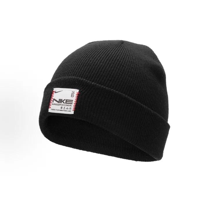 Nike Black Cuffed Knit Beanie Hat Woven Label Logo Warm Soft Winter Skull Cap for Men Women Streetwear HJ7024-010/XYY202412221/27680