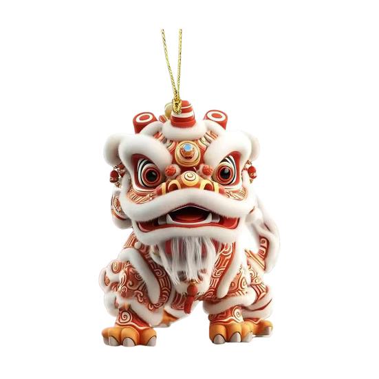 Yousheng Car Pendant with Metal Chain Lion Dance Design Plush Fabric Car Charm Keychain Bag Accessory Good Fortune Decoration