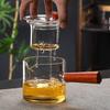 Стеклянный чайник из боросиликатного стекла с деревянной боковой ручкой