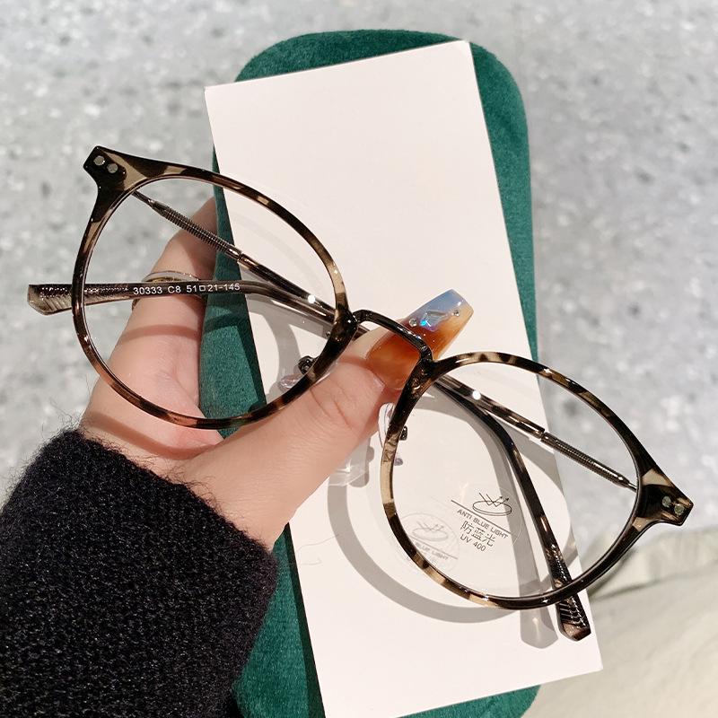 Glasses Female Eyeglass Frame Anti Spectacle Ray Leopard Minus Stylish Super Diopter Myopia Small Round Ladies Spectacle Blue Light Eyewear TR90