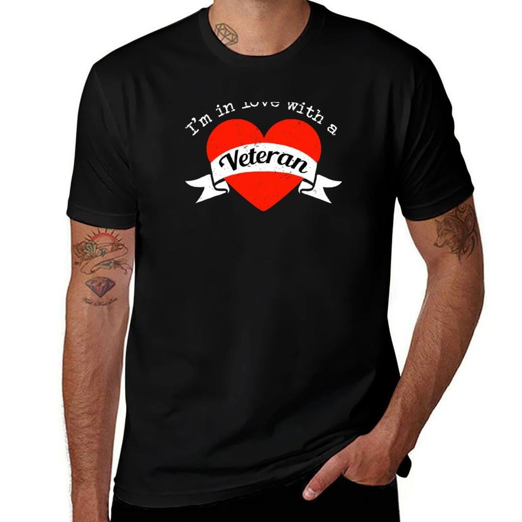 Im In Love With A Veteran Big Heart And Banner Tshirt Antifade Casual Tee Shirt