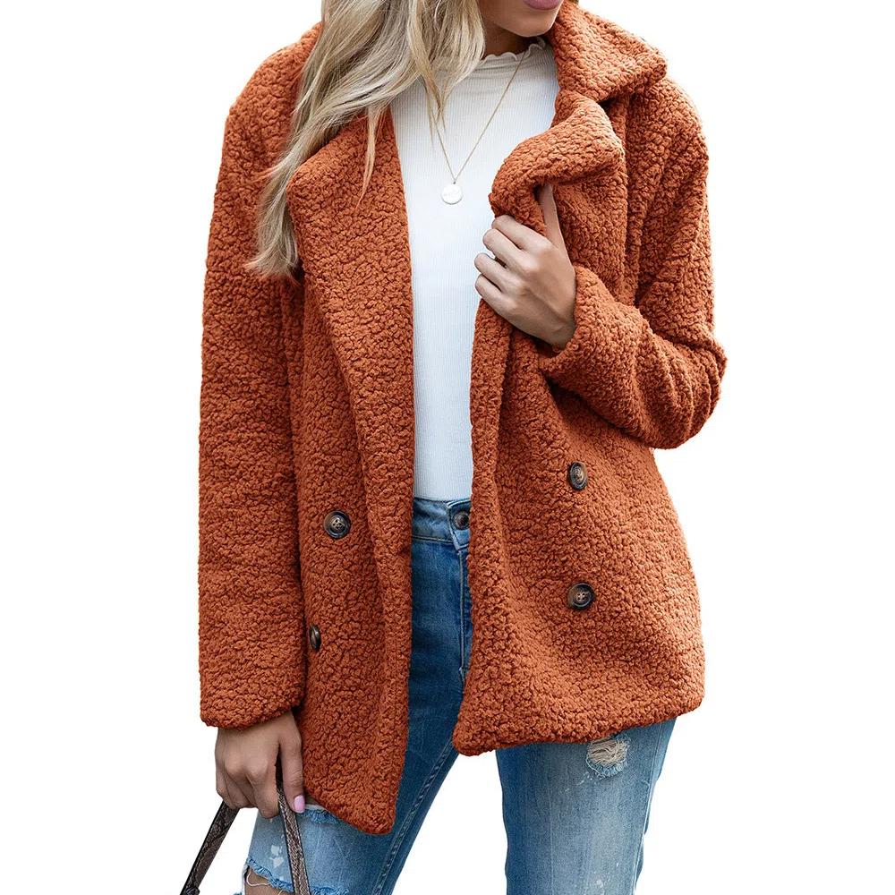 Женское модное зимнее пальто с длинными рукавами и пуговицами из искусственной овчины, лохматая куртка большого размера