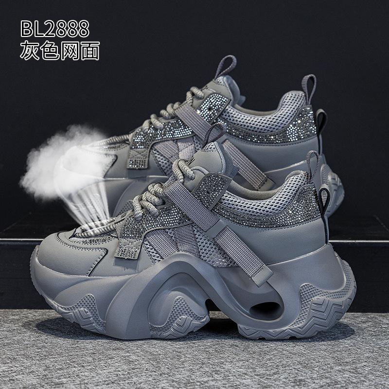 Летние новые кожаные дышащие кроссовки на толстой подошве, в стиле "dad shoes", с сетчатыми вставками, повседневные
