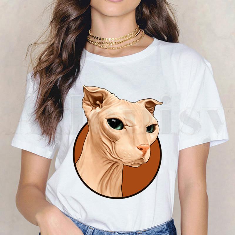 Sphynx Gatos Tshirts Impresso Gato Dos Desenhos Animados T Camisas Engraado De Unisexga Curta Feminino Topos T Harajuku Roupas Femininas Vintage