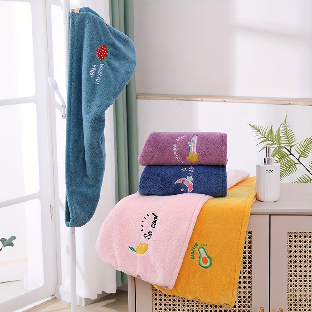 Single/Double Microfibre Hair Towel, Soft Hair Dryer Cap, Bathroom Quick Dry Hair Towel, Women's Super Absorbent Hair Towel, Embroidered Hair Towel