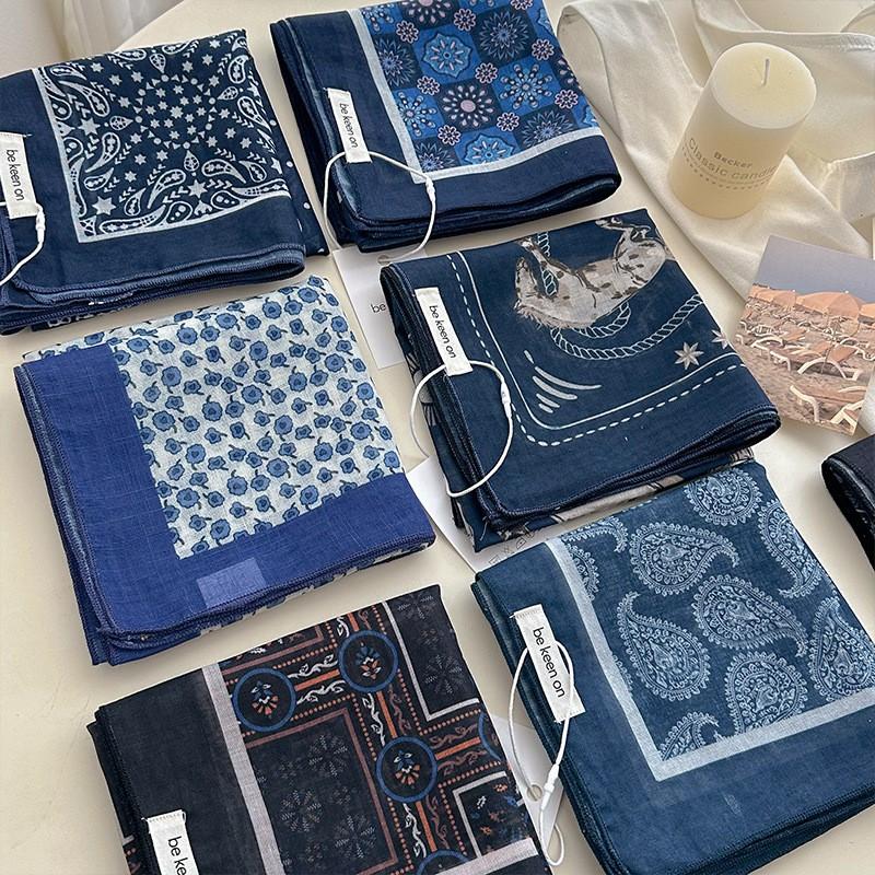 Korean Vintage Jacquard Cotton Linen Square Scarf With Paisley Print Breathable Lightweight Accessory