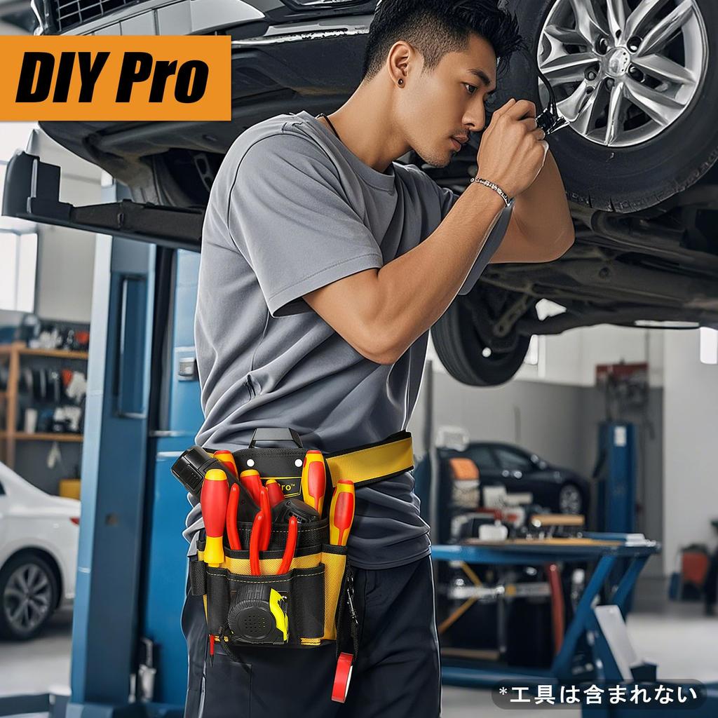 DIYPro Waist Bag Tool Organizer with 21 Compartments Electrician Pouch Heavy Duty for Carpenters and Home Improvement Clip, -