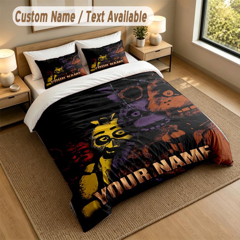 Custom Name Text Bedding 3Pcs Set,Five Nights at Freddy’s 1 Duvet Cover 2 Pillowcases Soft Bed Linen For Gift