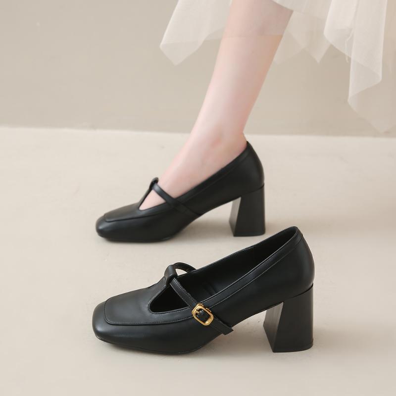 Мода 2025 Обувь Женская Ретро Женские Туфли Мэри Джейн на Высоком Каблуке с Квадратным Носком и Ремешком с Пряжкой, Туфли на Массивном Каблуке для Модного Платья, Офиса, Zapatos