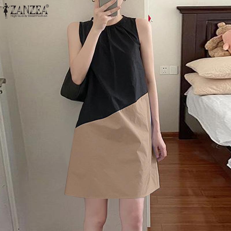 ZANZEA Женское повседневное платье-майка без рукавов с круглым вырезом