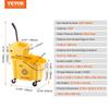 Mop Bucket with Wringer, 35 Qt. Commercial Mop Bucket with Side Press Wringer, Side-Press Mop Bucket and Wringer Combo on Wheels, for