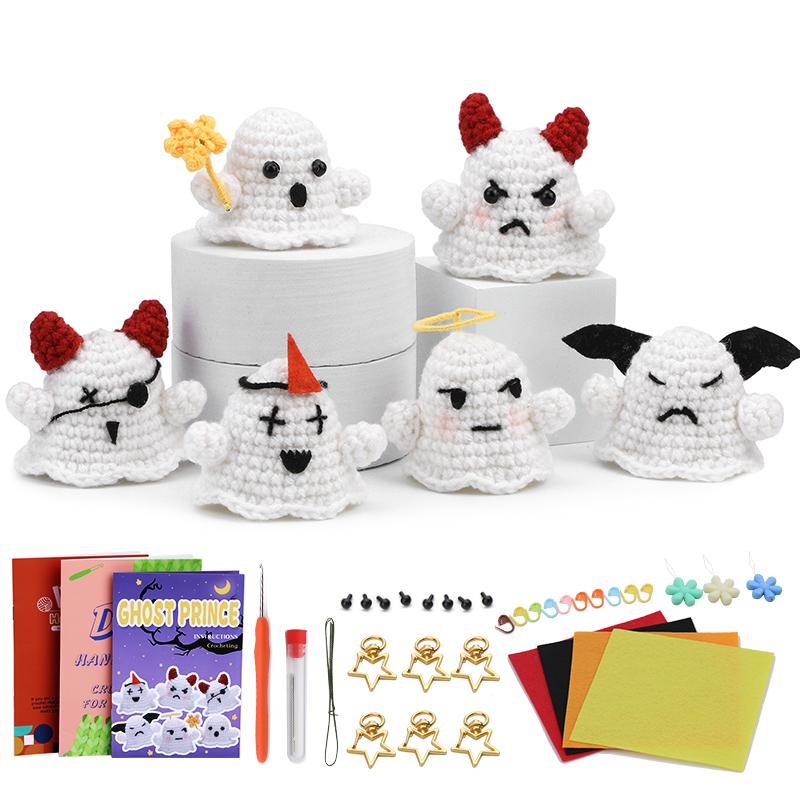Fenrry Halloween Ghost Family Complete Knitting Hooks Yarn Set with Step-by-Step Video Tutorials Crochet Tool for DIY Craft