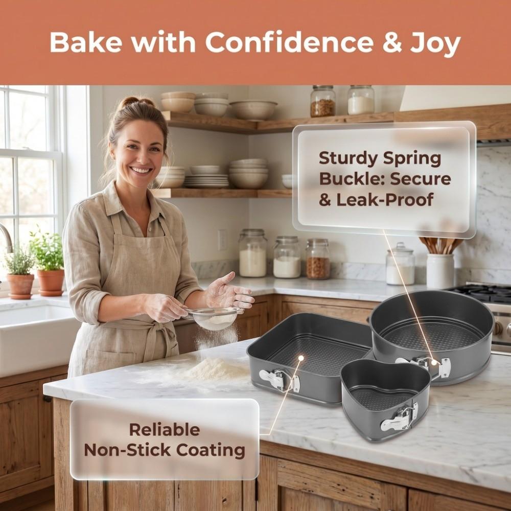 3pcs Non-Stick Springform Pan Set Removable Bottom Round Cake Pan Home Kitchen DIY Baking