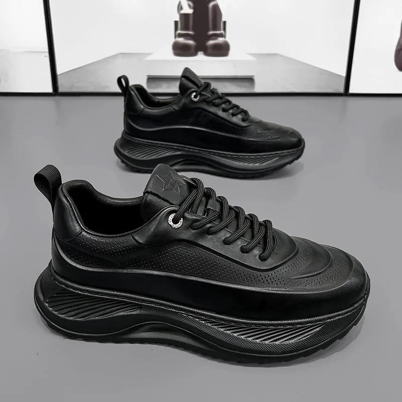 Модные мужские летние кожаные кроссовки, трендовые универсальные кроссовки для папы, повседневные нескользящие кроссовки для бега, модная обувь для увеличения роста, мужская обувь Homme