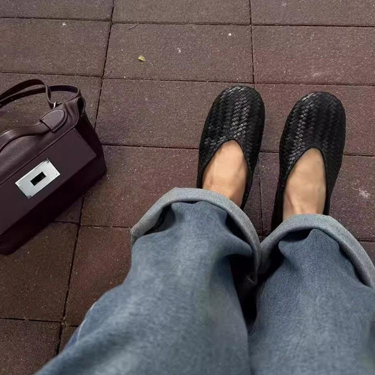 Версия из овчины~ Корейская версия нишевый дизайн мягкая кожа легкие накладные туфли удобные плетеные туфли бабушкины туфли женские туфли одиночные туфли женщины