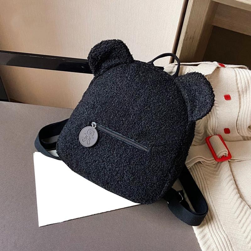 Рюкзаки с медвежьими ушками, пушистая сумка из овечьей шерсти для женщин и детей, милые игрушки, подарки, двухслойные плюшевые сумки большой вместимости
