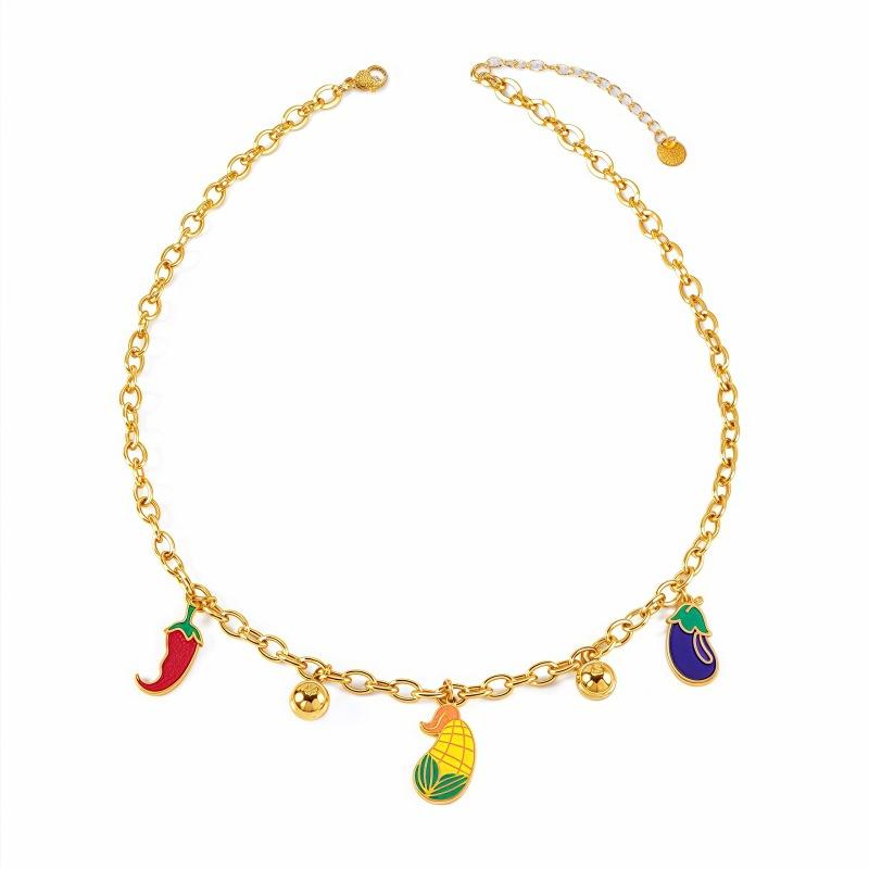 Rural Style Eggplant Corn Fashion Necklaces Color Drip Glue Pendant Necklace Exquisite Round Beads Stainless Steel Jewelry