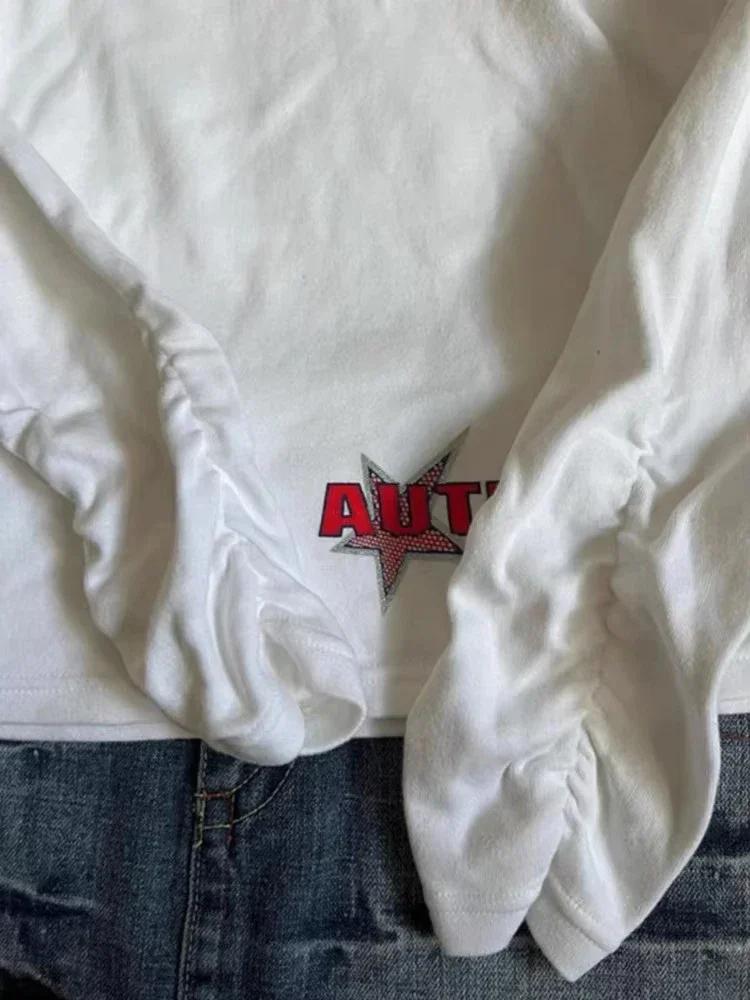 VAYLA Винтажные футболки Y2k для женщин, белые гранжевые графические футболки с длинным рукавом, эстетика 2000-х, уличная одежда в стиле Харадзюку, американский ретро