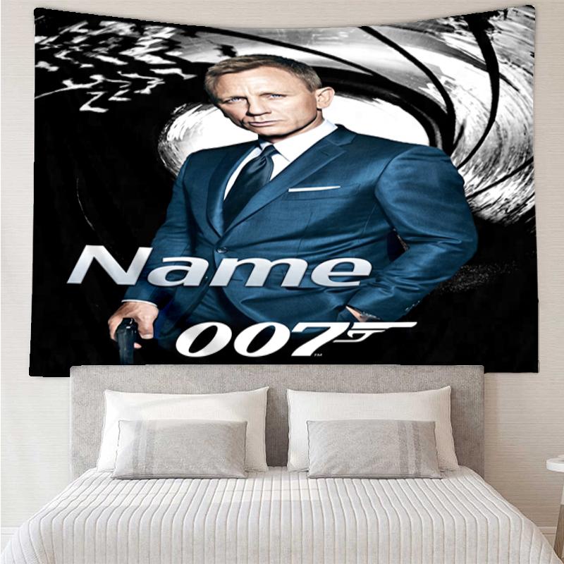 Custom Name 007 James Bond Print Tapestry, Backdrop, Easy Setup, Ideal for Bedroom, Office & Living Room, with Aesthetic Wall Hanging Decor.