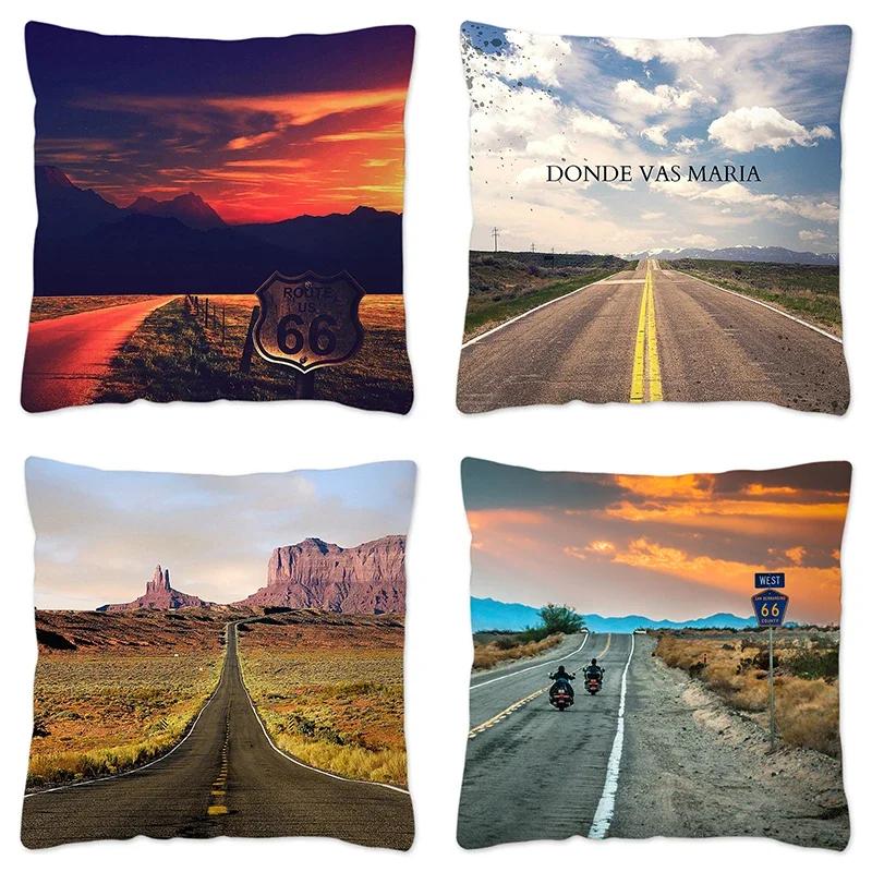 Наволочка Route 66 Retro, украшение для дома, полиэстер, наволочка для дивана, наволочка для автомобиля, натуральный пейзаж, Funda Cojin